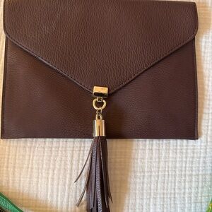Big Buddha Brown Envelope Clutch with Tassel Detail